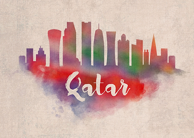 Qatar Watercolor City Sky