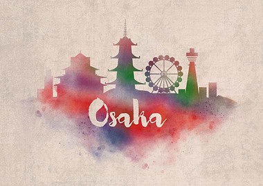 Osaka Watercolor City Sky
