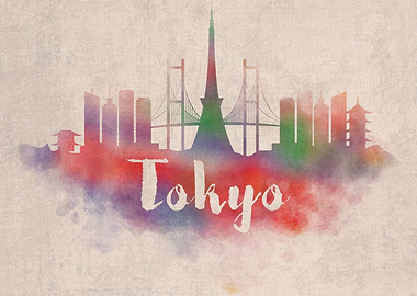 Tokyo Watercolor City Sky