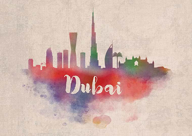 Dubai Watercolor City Sky