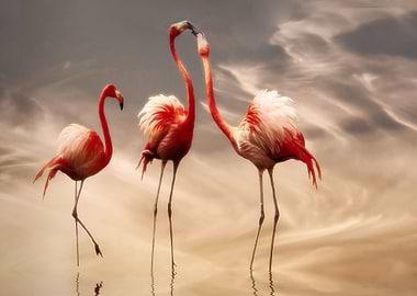 Flamingos against the sky