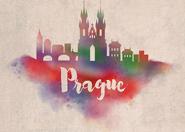 Prague Watercolor City Sky