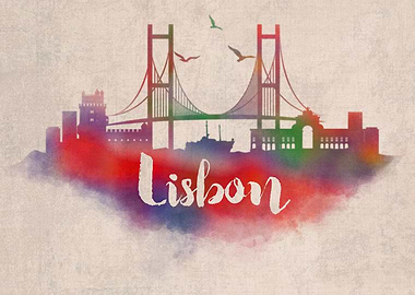 Lisbon Watercolor City Sky
