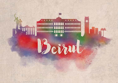 Beirut Watercolor City Sky