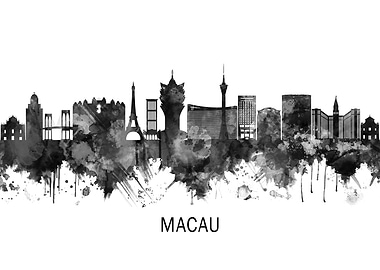 Macau China Skyline BW