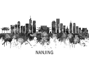 Nanjing China Skyline BW