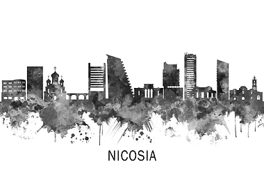 Nicosia Cyprus Skyline BW