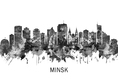 Minsk Belarus Skyline BW
