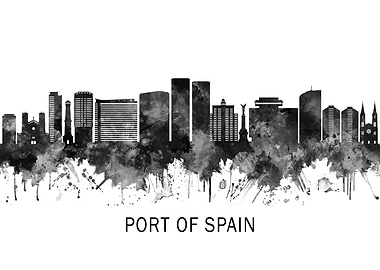 Port Of Spain Skyline BW