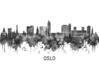 Oslo Norway Skyline BW