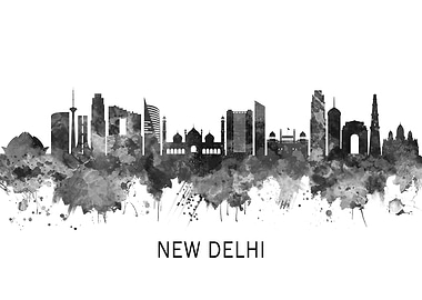 New Delhi India Skyline BW