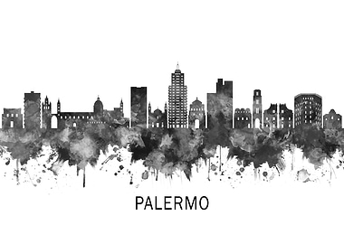 Palermo Italy Skyline BW