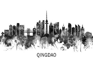 Qingdao China Skyline BW