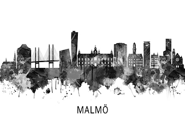 Malmo Sweden Skyline BW