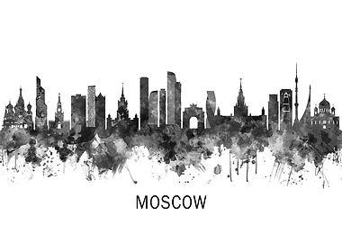 Moscow Russia Skyline BW