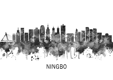 Ningbo China Skyline BW