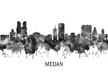 Medan Indonesia Skyline BW