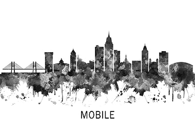 Mobile Alabama Skyline BW