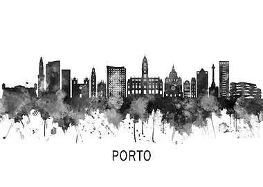 Porto Portugal Skyline BW