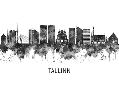 Tallinn Estonia Skyline BW