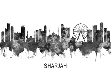 Sharjah UAE Skyline BW