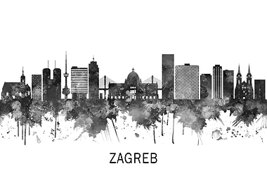 Zagreb Croatia Skyline BW