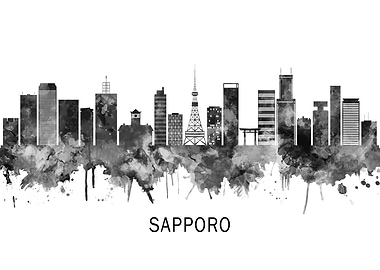 Sapporo Japan Skyline BW