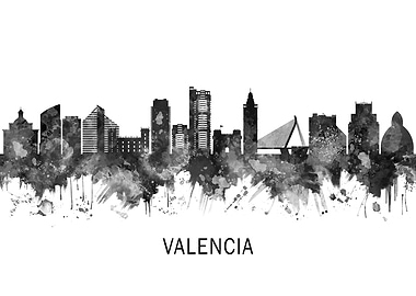 Valencia Spain Skyline BW