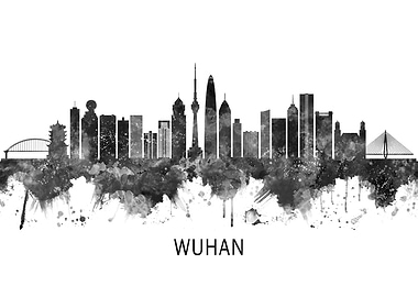 Wuhan China Skyline BW