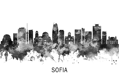 Sofia Bulgaria Skyline BW