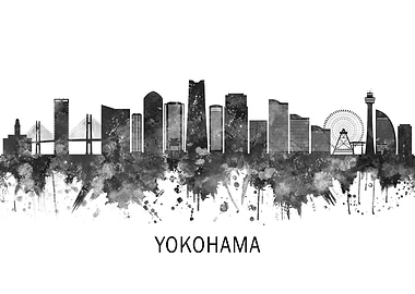Yokohama Japan Skyline BW