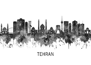 Tehran Iran Skyline BW