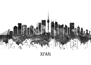 Xian China Skyline BW