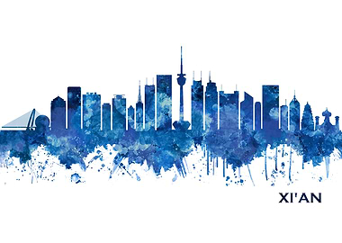 Xian China Skyline Blue