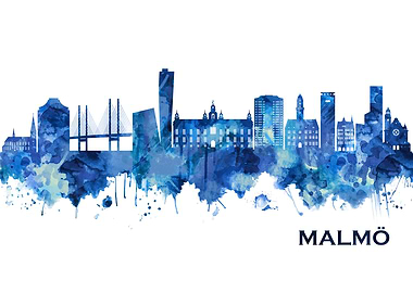 Malmo Sweden Skyline Blue