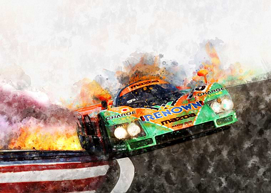 Mazda 787B on fire