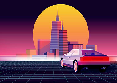 Neon retro landscape