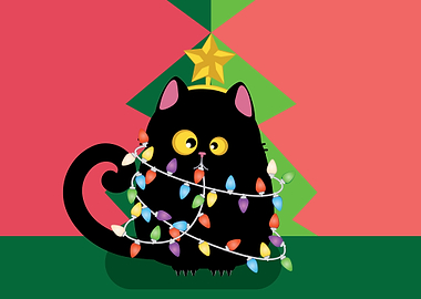 Funny Christmas black cat