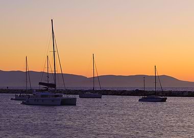 Gold Sunset Naxos Harbor