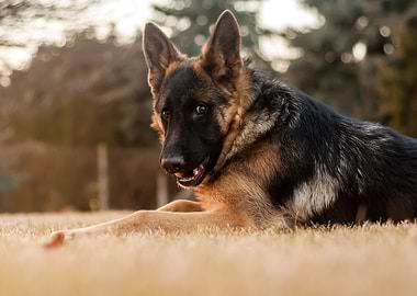 German shepherd resting