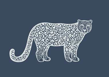 Snow Leopard Ink Art Blue