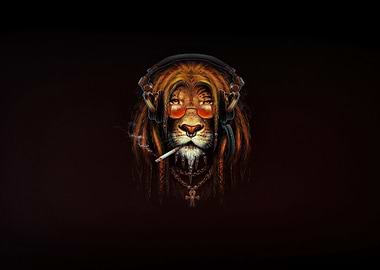smoking lion digital art