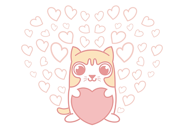 Cute cat holding heart