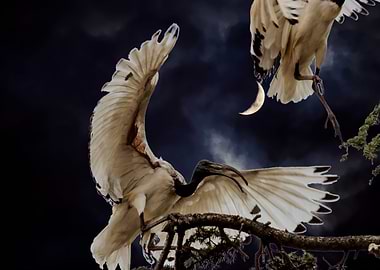 sacred ibis bird on tree