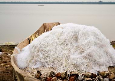 boat with nets on the lake