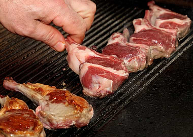 Meat baking on Greek grill