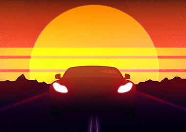 Car at the Road by Sunset