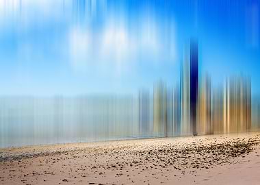 City mirage by the beach