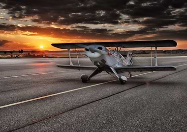 Biplane at sunrise