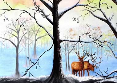 Deer in Winter Forest